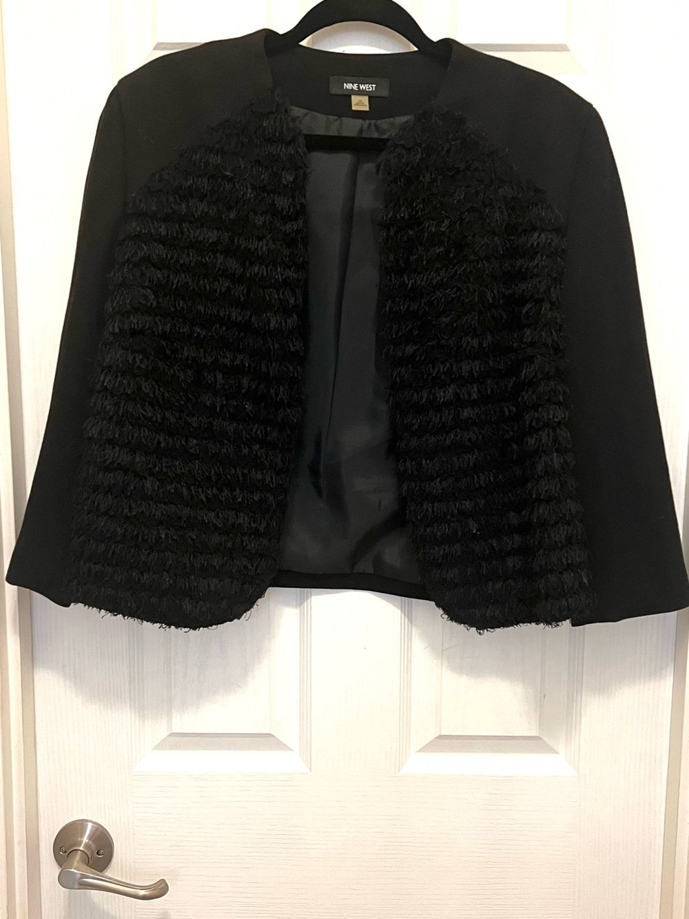 Nine West Black Textured Front Open Cropped Jacket